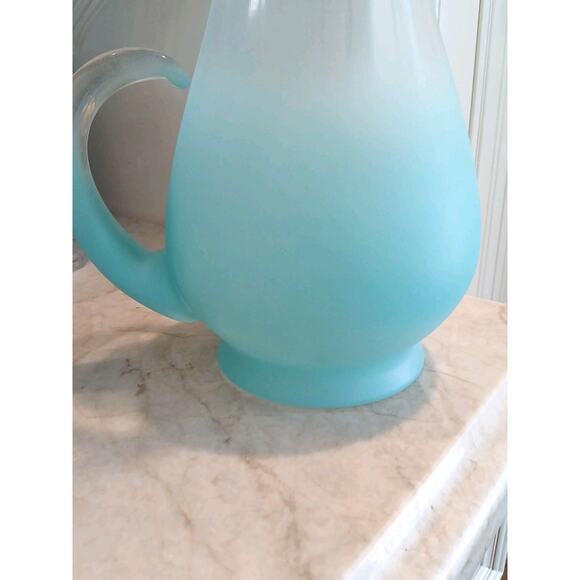 1950 West Virginia Blendo Glass Pitcher Frosted Turquoise Gold w Box Party MCM - Picture 14 of 16